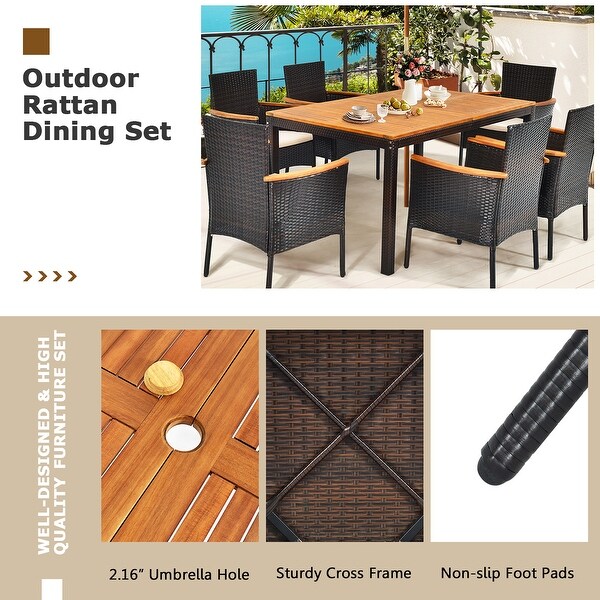 7 PCS Patio Dining Set Outdoor Rattan Set Furniture with Umbrella Hole