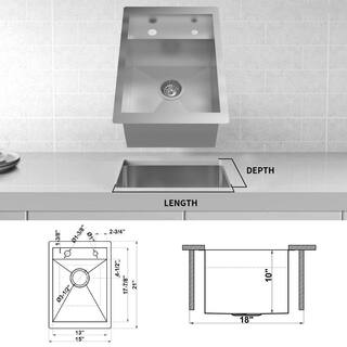 Glacier Bay Zero Radius Undermount 18G Stainless Steel 15 in. Single Bowl Workstation Bar Sink with Stainless Steel Faucet 4333F