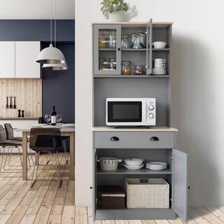 VEIKOUS 72 in. H Gray Kitchen Pantry Hutch Cabinet Storage Cabinet with Buffet Cupboard Microwave Stand and Adjustable Shelves HP0405-04GY-2