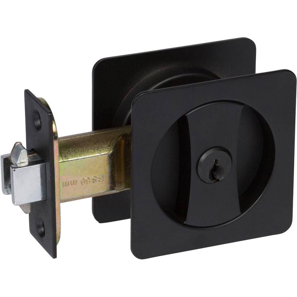 DELANEY HARDWARE Contemporary Square Black Entry Door Sliding Pocket Door Lock 370004