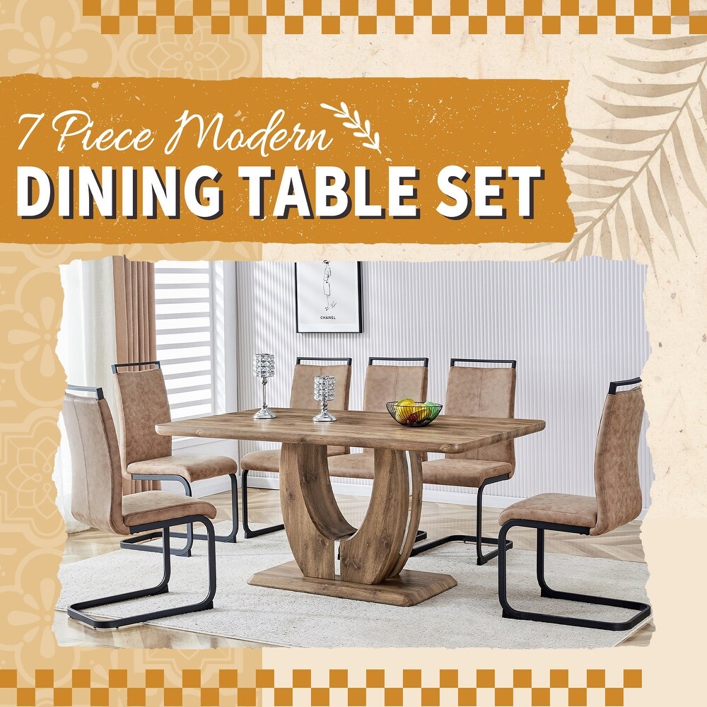 Rectangular 5 Piece Marble Dining Table Set with PU Leather Chairs