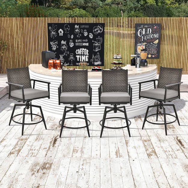 Tangkula Patio Swivel Bar Stools Set Of 4 Outdoor Counter Height Bar Chairs W Pe Rattan Back