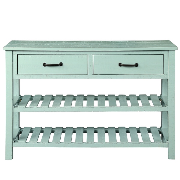 Retro Console Table Sideboard Cabinet for Entryway with 2 Drawers and 2 Slatted Bottom Shelves， Antique White