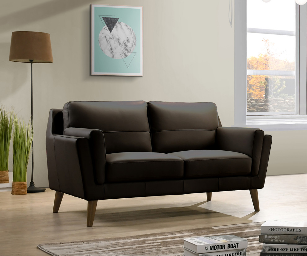 Haldeman Top Grain Leather Modern Sofa  ampLoveseat Set   Midcentury   Living Room Furniture Sets   by Uptown Modern  Houzz