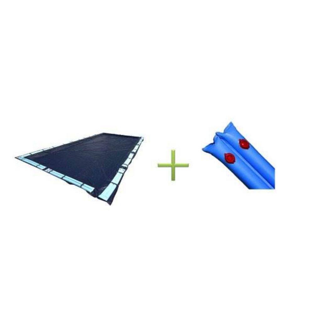 Swimline 20 ft. x 40 ft. Rectangular Dark Blue In-Ground Swimming Pool Winter Cover with Water Tubes CO82545R + 16 X ACC110DU