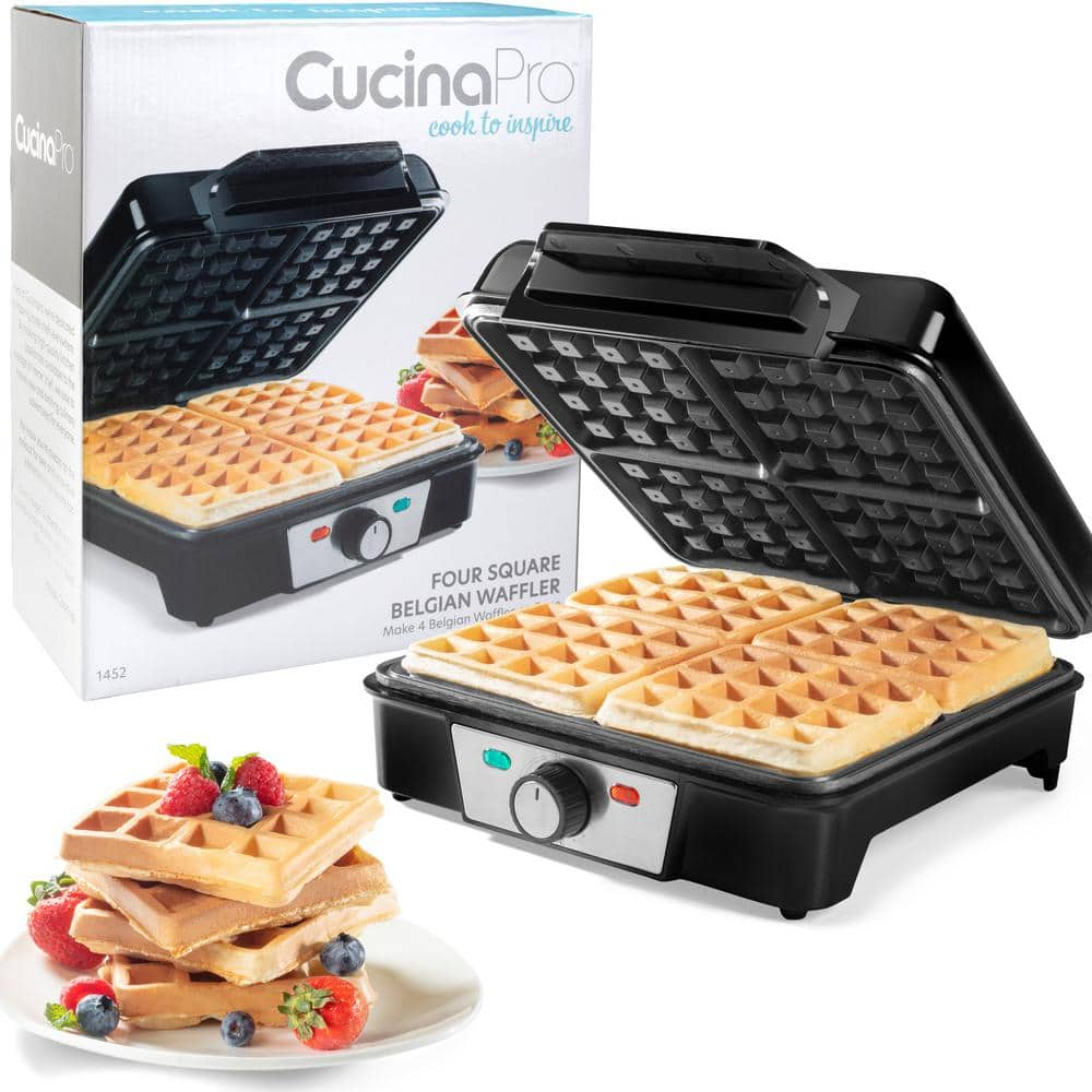 CucinaPro Four Square 4-Slice Stainless Steel Belgian Waffle Maker 1452