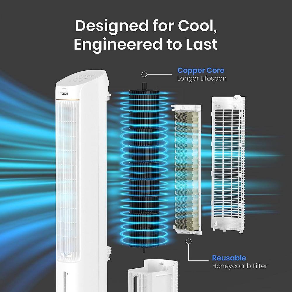 Tosot 10 in. Dia Oscillating 80 Quiet Tower Fan with 2 Ice Packs Humidifiers with Removable 4L Water Tank White EAC50