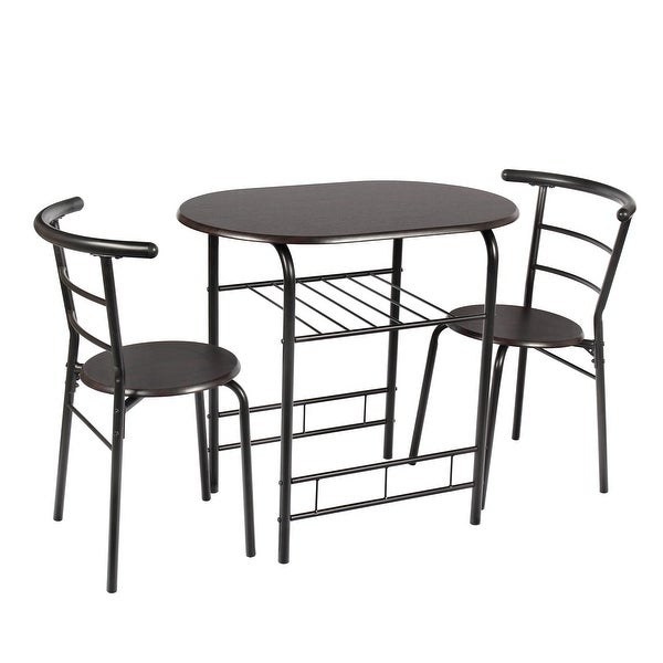 3 Piece Metal and Wood Dining Set， Include 1 Table and 2 Chairs， Grey Color (2 People Seating Capacity)