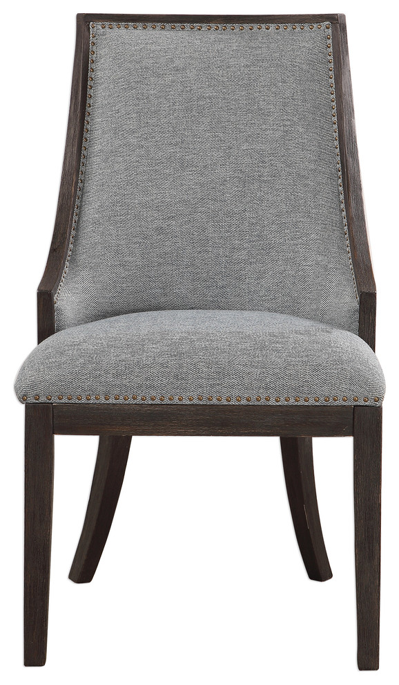 Luxe Chic Denim Dark Wood Accent Chair  Dining Side Light Blue Ebony Brass   Transitional   Dining Chairs   by My Swanky Home  Houzz