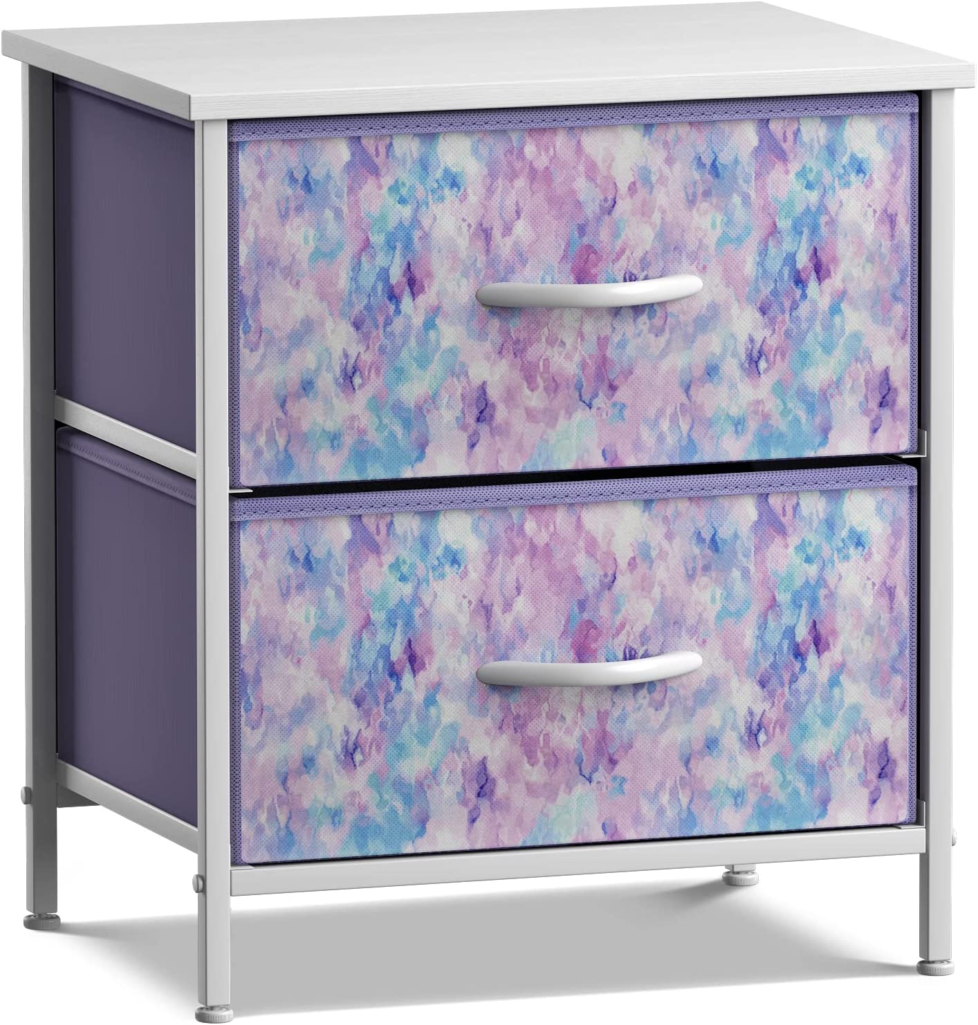 Sorbus Nightstand with 2 Drawers - Bedside Furniture and Accent End Table Chest for Home， Bedroom， Office， College Dorm， Steel Frame， Wood Top， Easy Pull Fabric Bins (2-Drawer， Blue/Pink/Purple