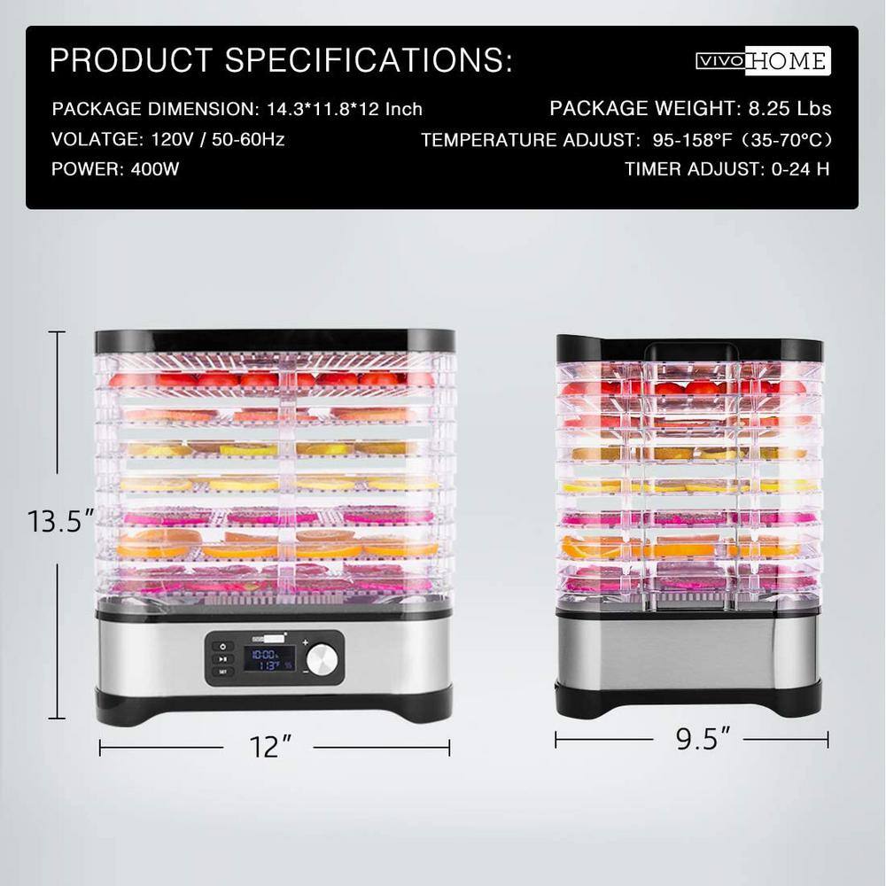 VIVOHOME Electric 8-Tray Stainless Steel Food Dehydrator with Digital Timer and Temperature Control X002BHSXR3