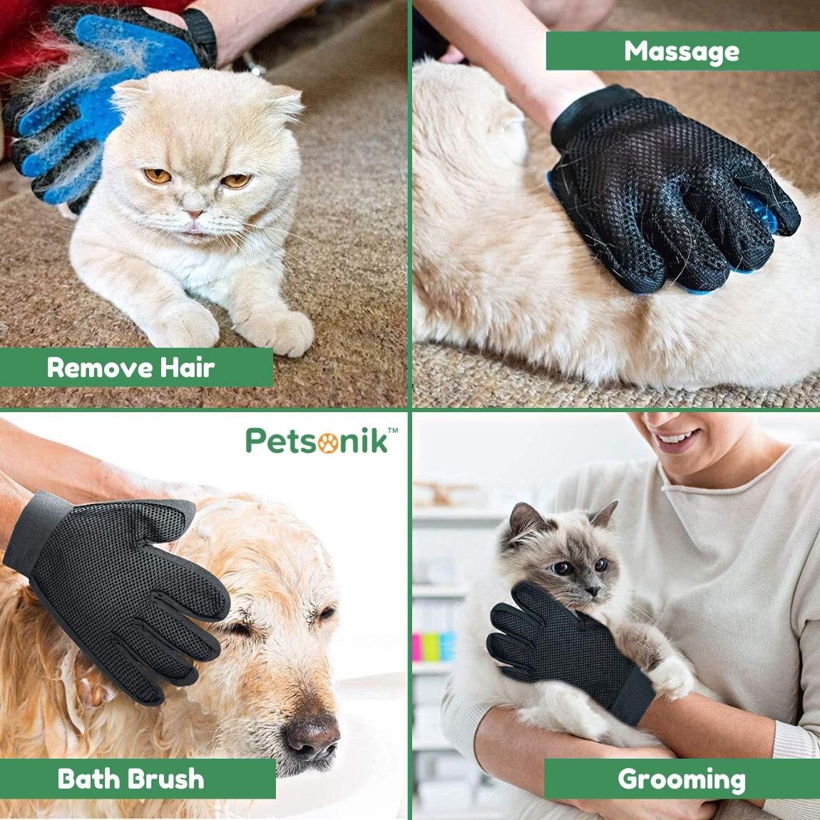 Petsonik Double Sided Dog Grooming Glove， Green