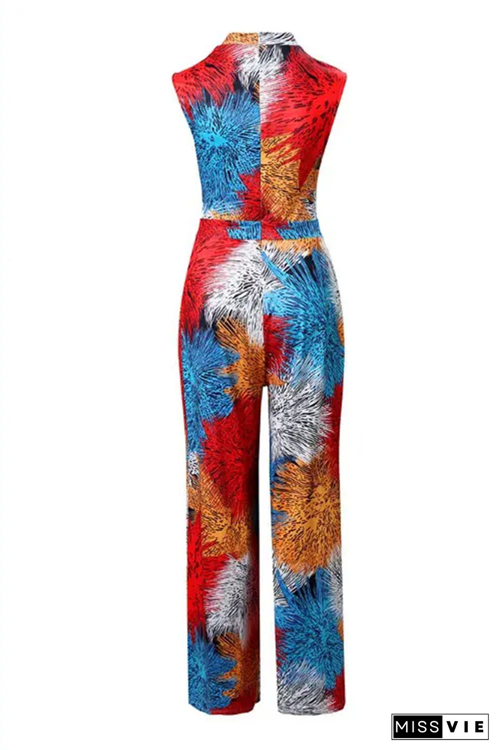 Allover Print Stand Collar Wide Leg Jumpsuit