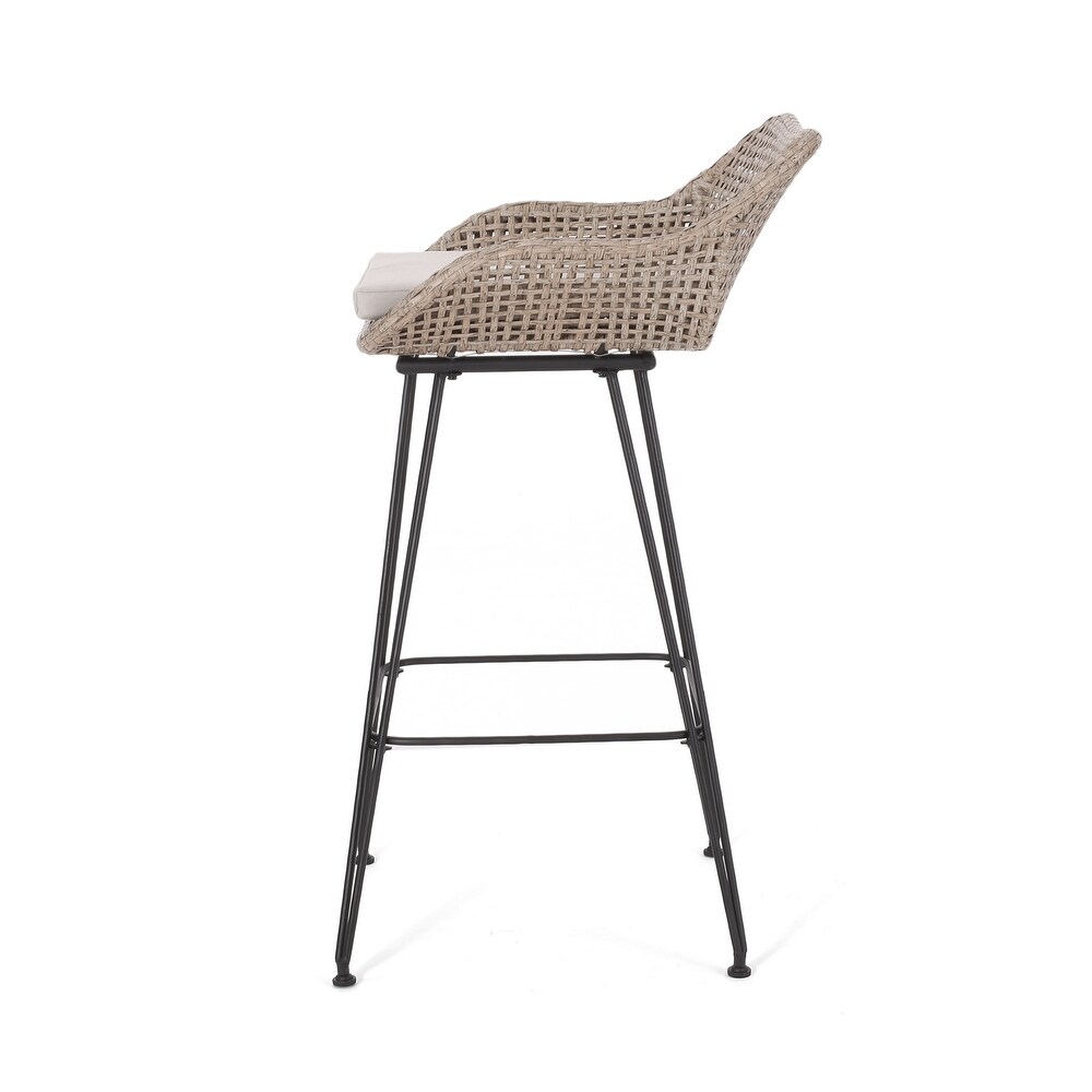 Kevin Outdoor Wicker and Iron Barstool (Set of 2) by Christopher Knight Home