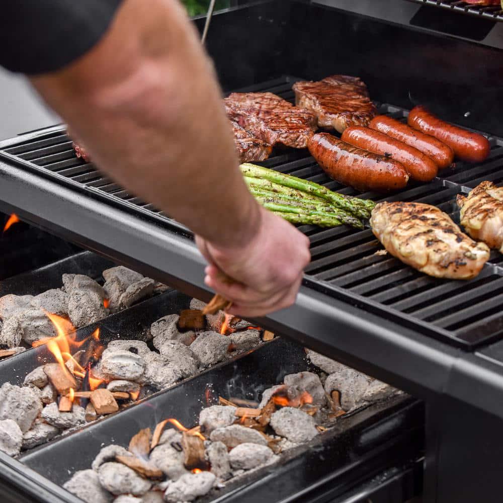 CharGriller Flavor Pro 4Burner Propane Wood Gas Grill with MultiFuel Flavor Drawer in Silver