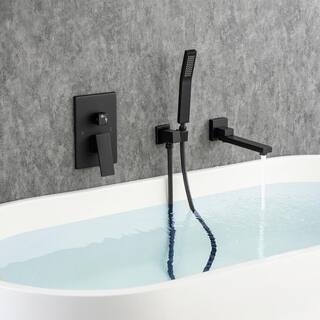 Tahanbath Single-Handle 2-Spray 1.8 GPM Waterfall Bathtub Swivel Tub Filler Faucet with Hand Shower in Matte Black W1194-D93107H-KXC