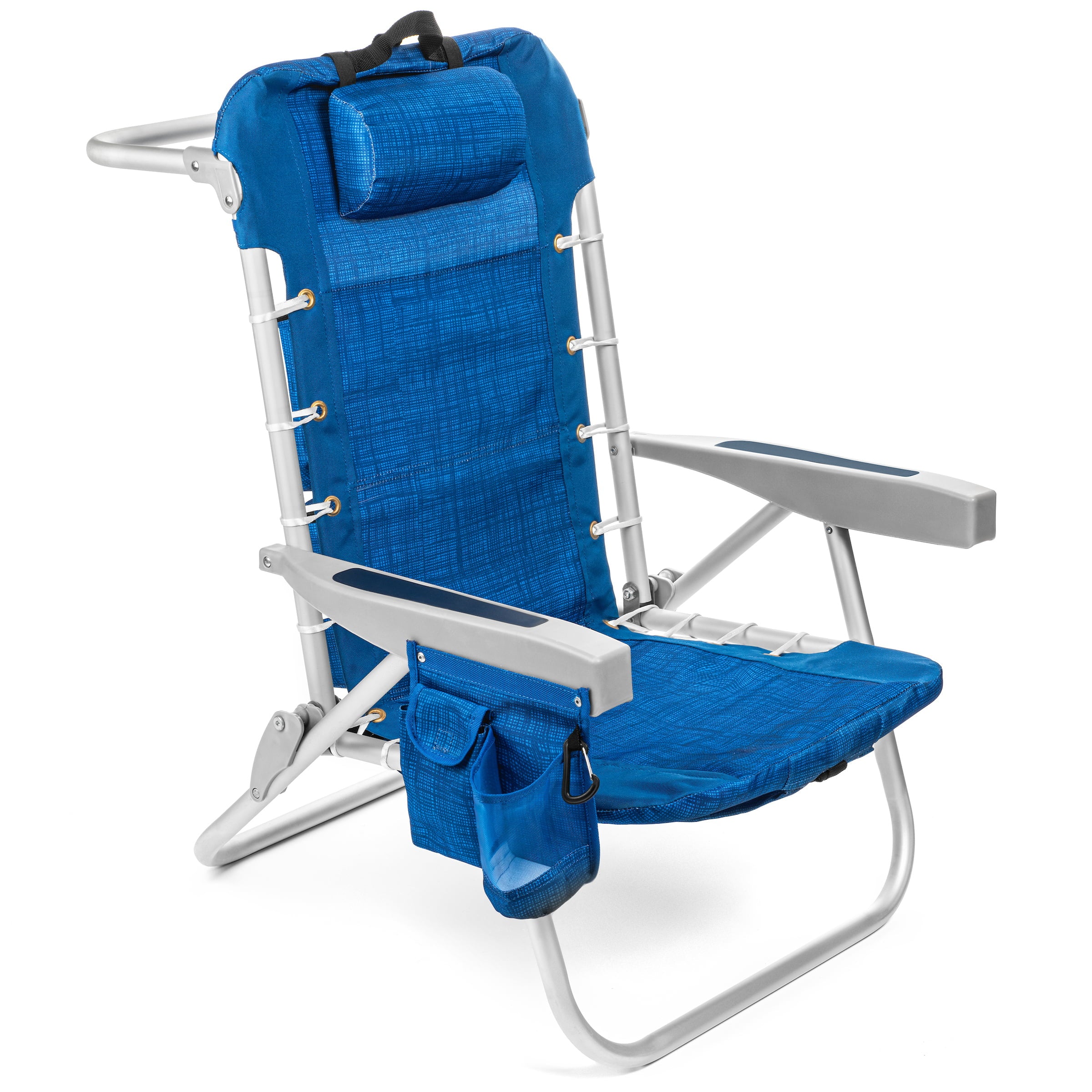 Homevative Folding Backpack Beach Chair with 5 Positions， Towel Bar， Blue