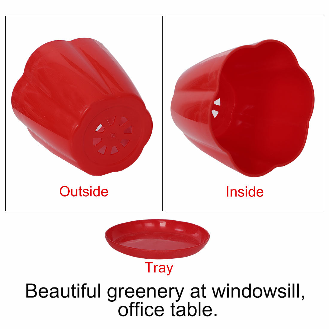 Home Garden Plastic Petal Shaped Plant Planter Container Flower Pot Red w Tray