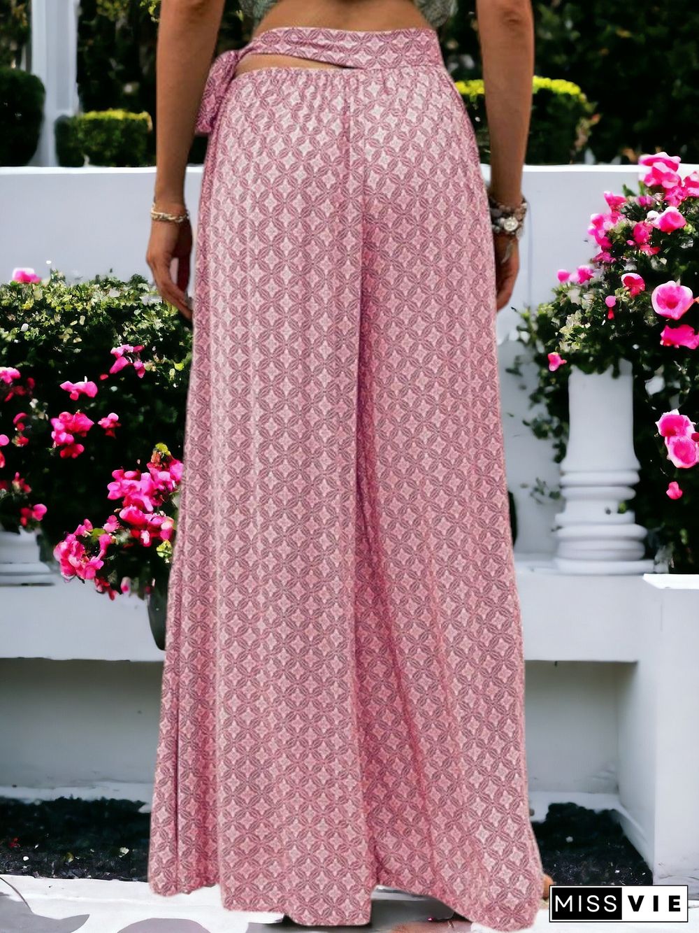 Printed High Waisted Wide Leg Breathable Loose Waist Wrap Pants