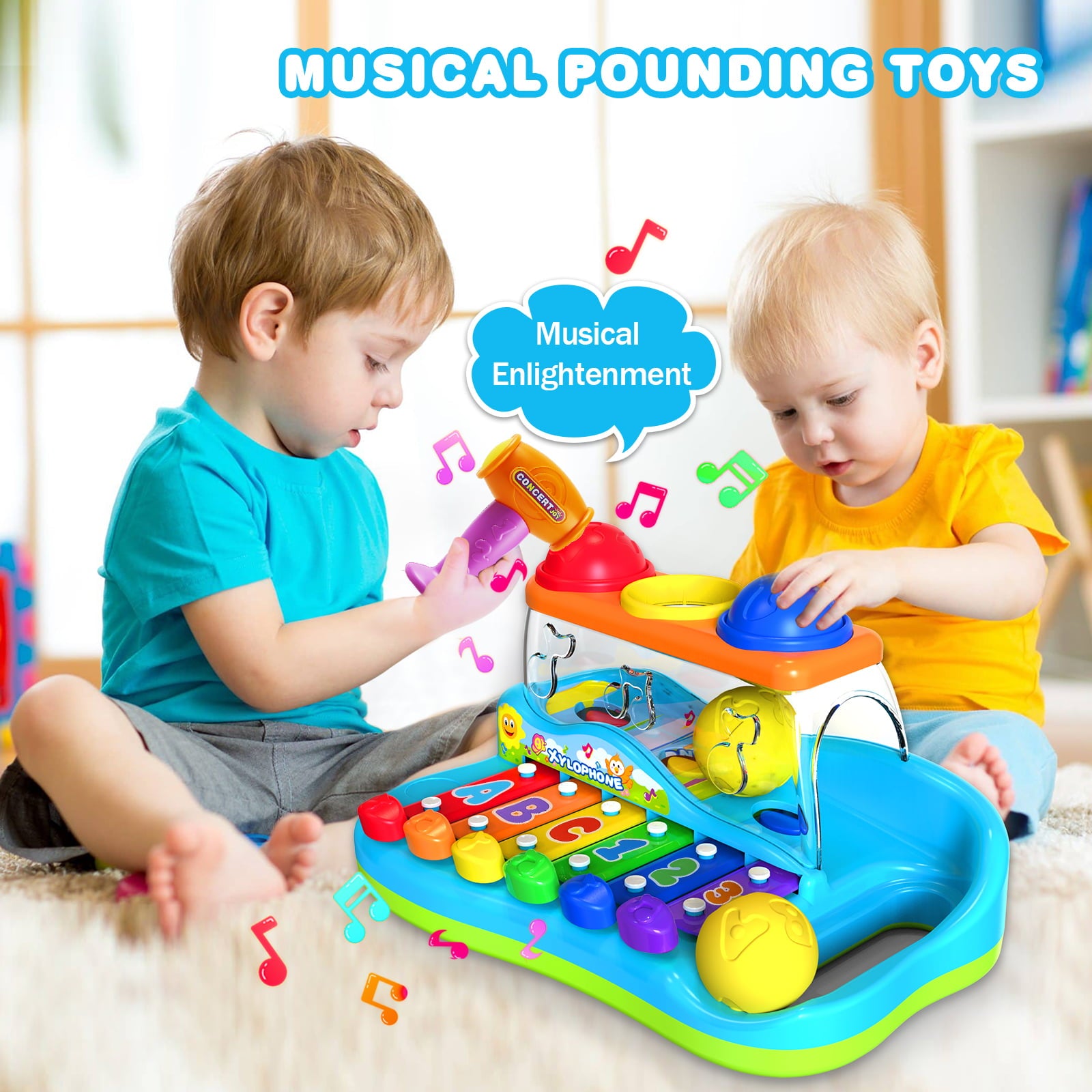 Yerloa Baby Toys 12-18 Months 2 in 1 Hammer Pounding and Musical Xylophone Toys Toys for 1 Year Old Boy Gifts， Music Toddler Toys Age 1-2 Baby Boy Girl Toys