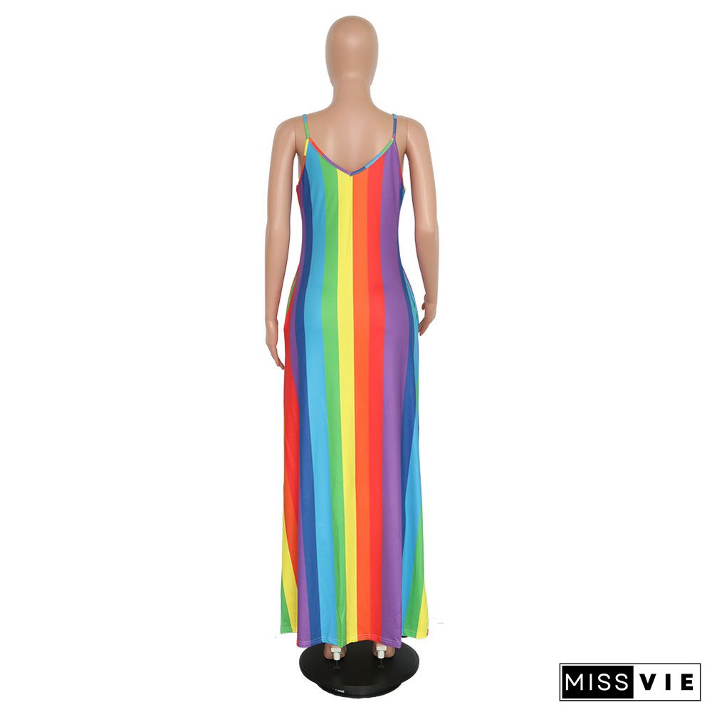 Rainbow Stylish Casual Striped Dress