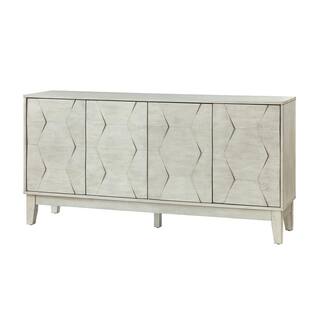 JAYDEN CREATION Kamis Modern White 60 in. Hexagonal Embellishments Sideboard with Solid Wood Legs SBHM0574-WHITE