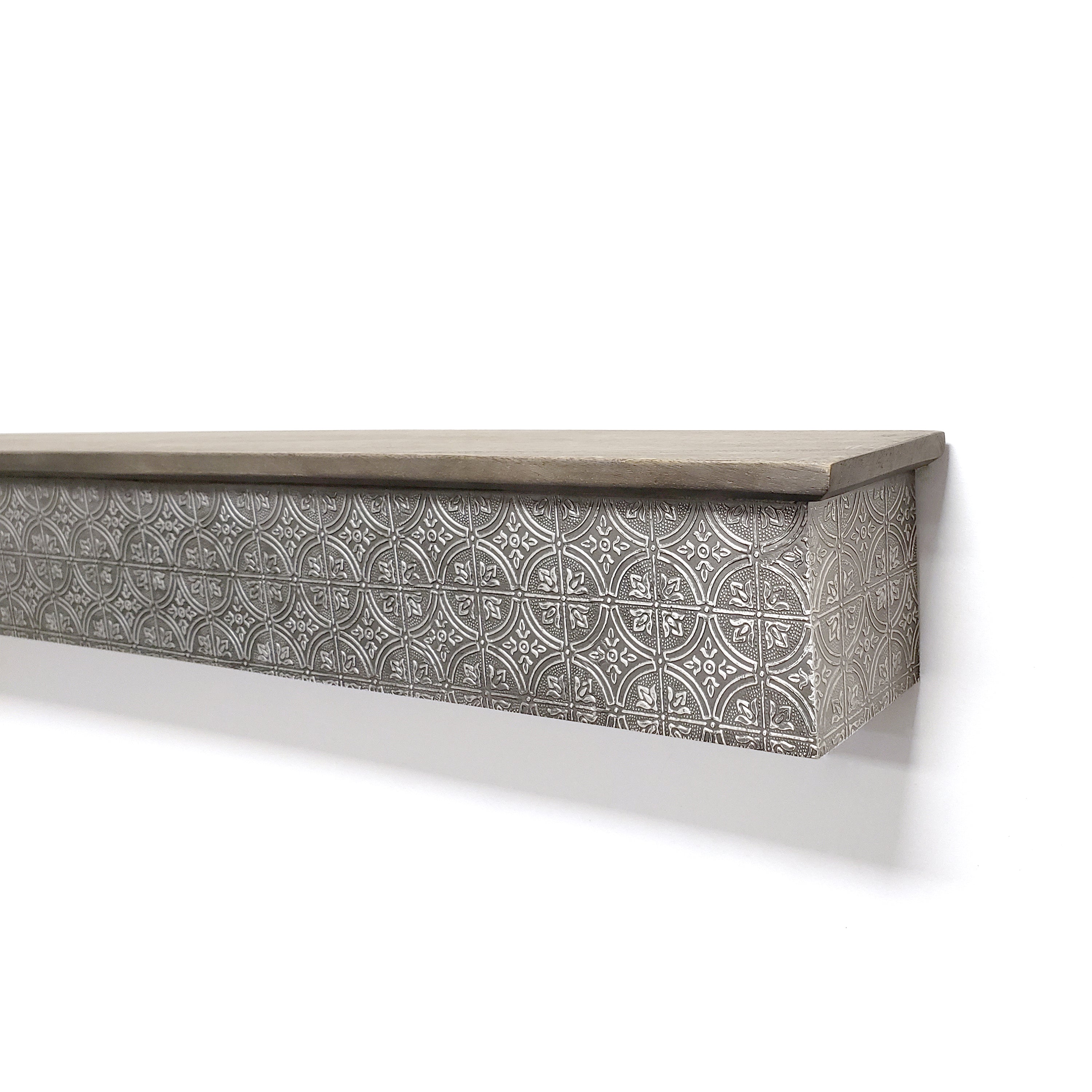 InPlace Rectangle Metal Modern Wood Ledge Shelf with Embossed Metal, One, 42Wx5Dx5H, Silver Metal