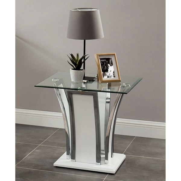 Silver Orchid Brian Modern 24-inch Glass Top Side Table