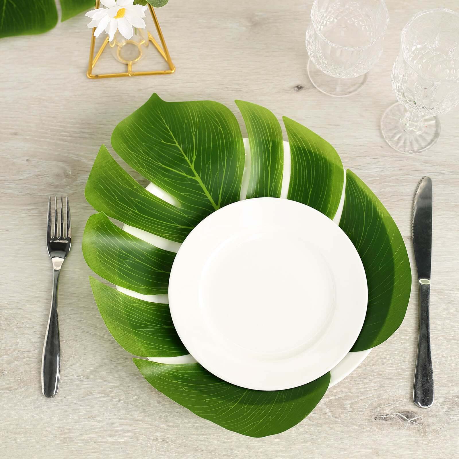 12 Leaves Green Artificial Decorative Tropical Monstera Palm Leaves