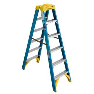 Werner 6 ft. Fiberglass Twin Step Ladder with 250 lb. Load Capacity Type I Duty Rating T6006