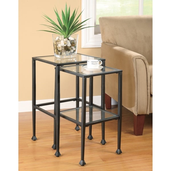 Coaster Furniture Leilani Black 2-piece Glass Top Nesting Tables