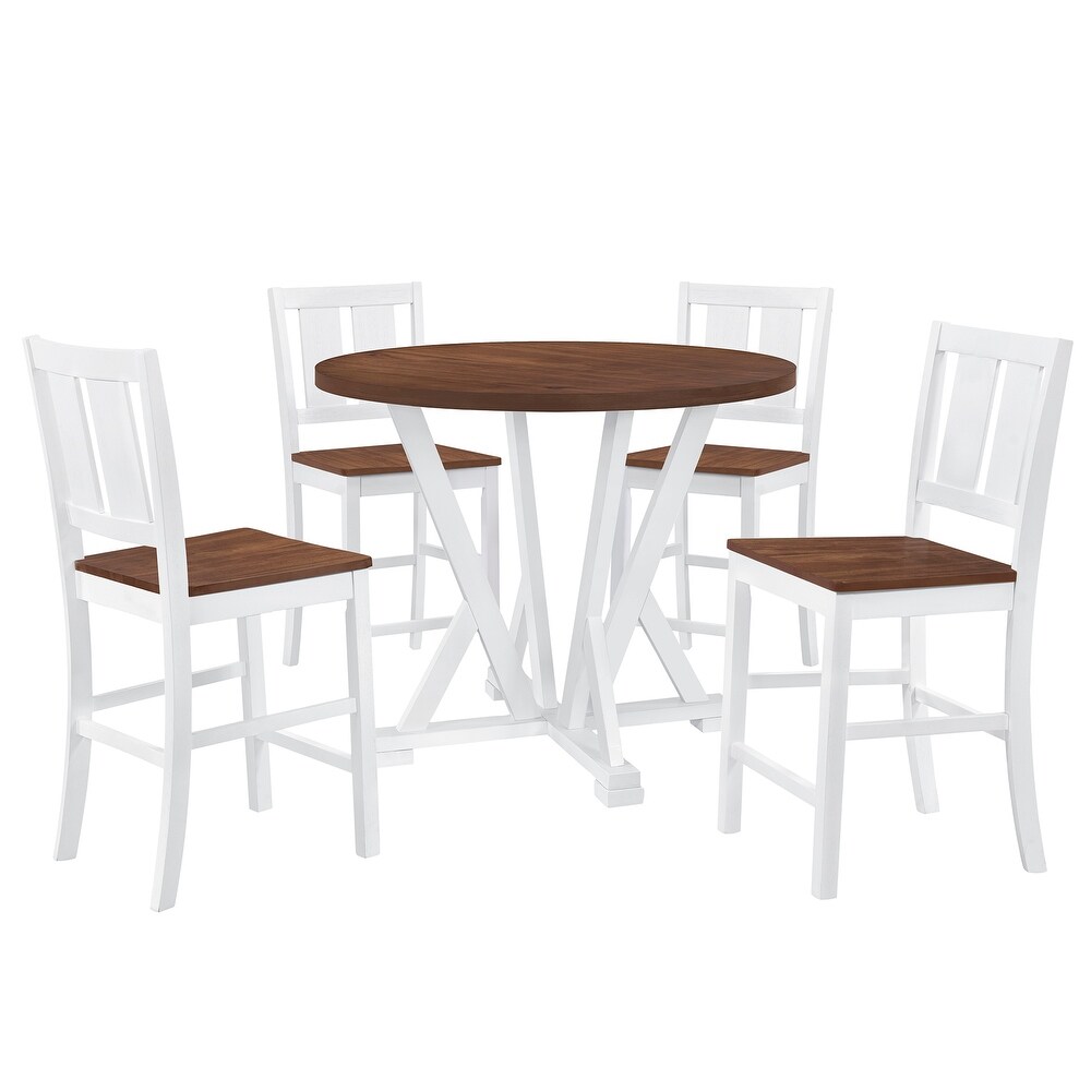 5 Pcs Counter Height Dining 41.7inch Round Table Set  Round Kitchen Set with 4 Slatted Back Dining Chairs