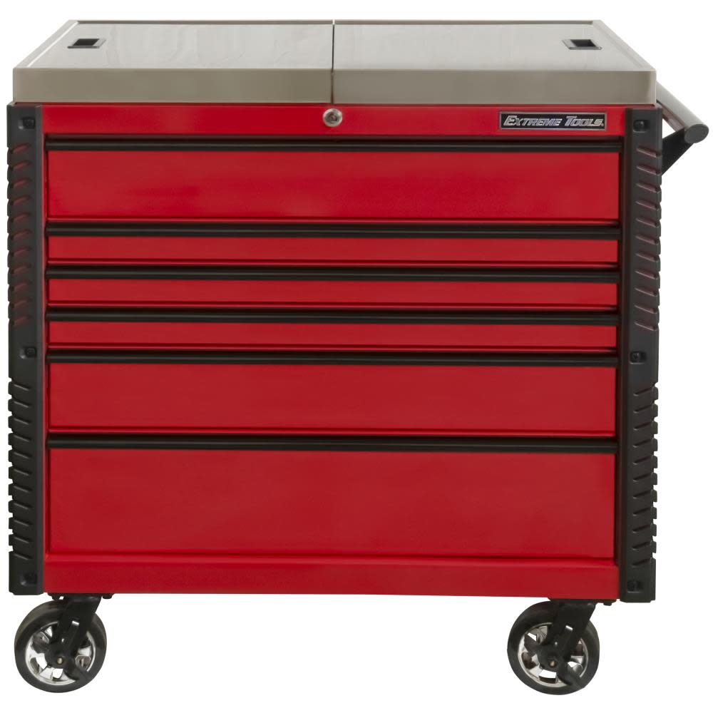 41 6 Drawer Stainless Steel Sliding Top Deluxe Tool Cart with Bumpers， Red with Black Drawer Pulls