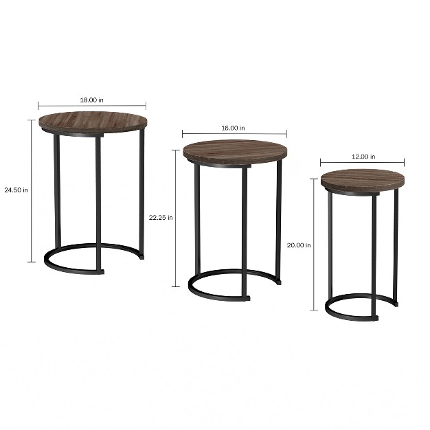 Hasting Home Set Of 3 Round Living Room End Tables Modern Faux Marble Top And Black Metal Base Nesting Tables Or Nightstands