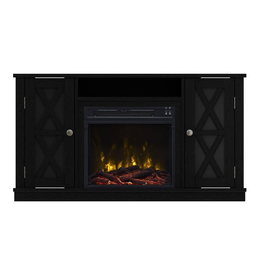 Twin Star Home 47.5 in. Freestanding Wooden Electric Fireplace TV Stand in Black 18MM6092-PB84S