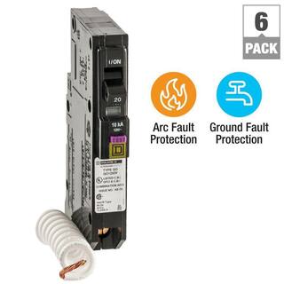 Square D QO 20 Amp Single-Pole Dual Function (CAFCI and GFCI) Circuit Breaker (6-Pack) QO120DFC6