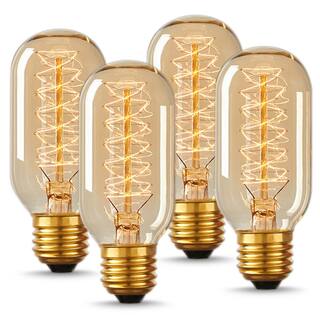 YANSUN 40-Watt Equivalent Vintage T45 Dimmable E26 Base Incandescent Edison Light Bulb 2700K (4-Pack) H-WS001RW60E26-4