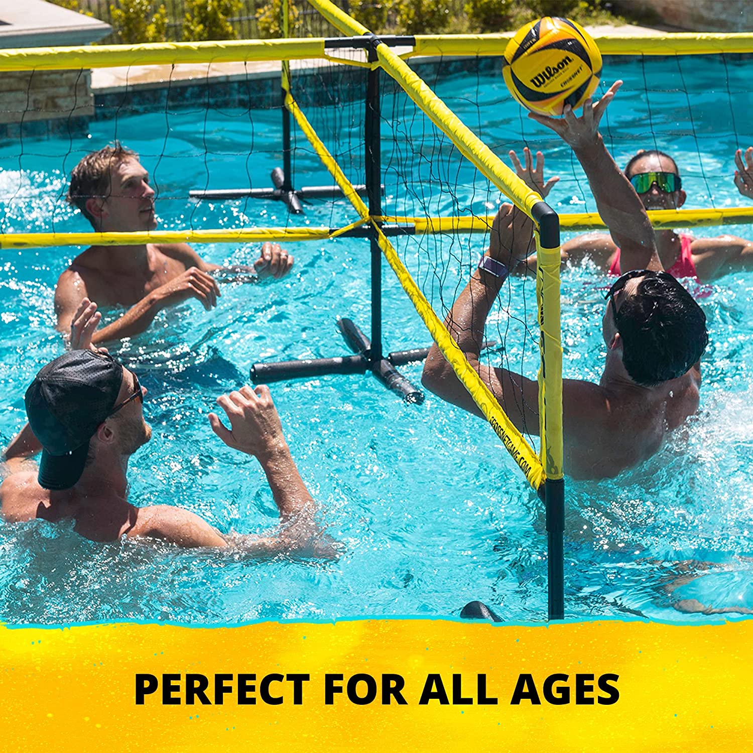 CROSSNET H2O Volleyball Pool Game for Adults and Family - Four Square Net Pool Game - Quick Assemble and Portable - Pool Volleyball Set for Inground Pools - Perfect Pool Toys for All Ages W/Accessories