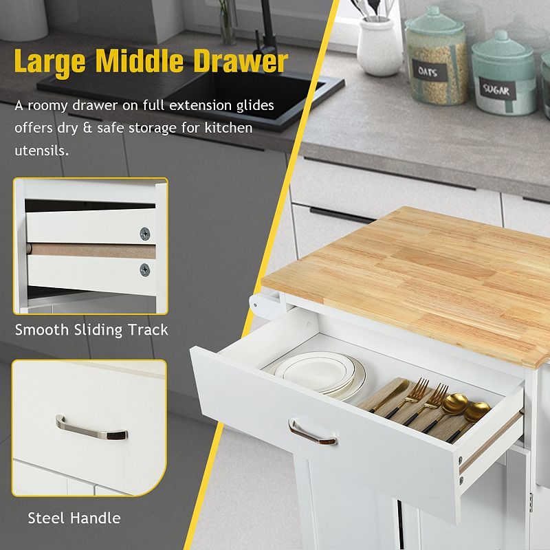 Utility Rolling Storage Cabinet Kitchen Island Cart with Spice Rack