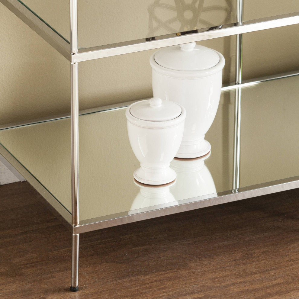 Glam Console Table  Metallic Chrome Finished Frame With Multiple Glass Shelves   Contemporary   Console Tables   by Decorn  Houzz