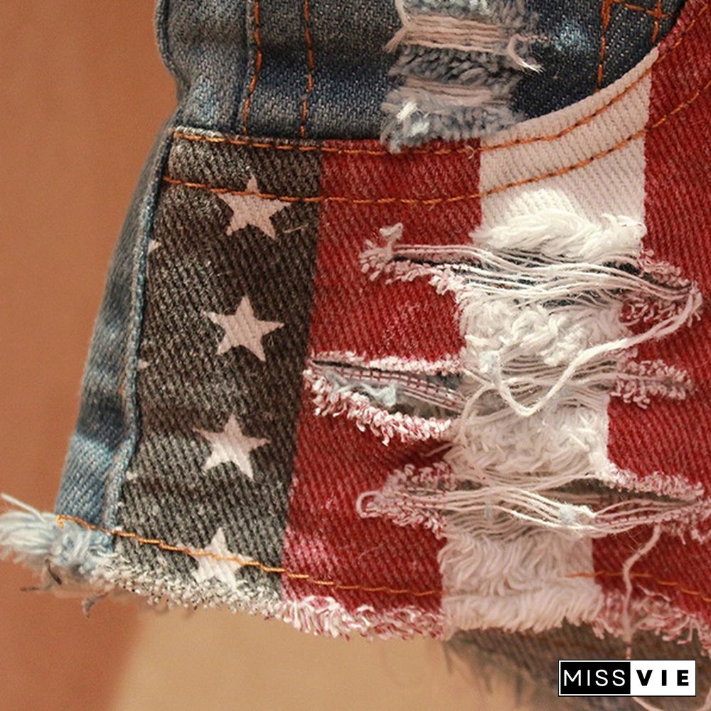 Fashion USA American Flag Print Sexy Summer Women Denim Short Shorts US Flag Casual Shorts Jeans