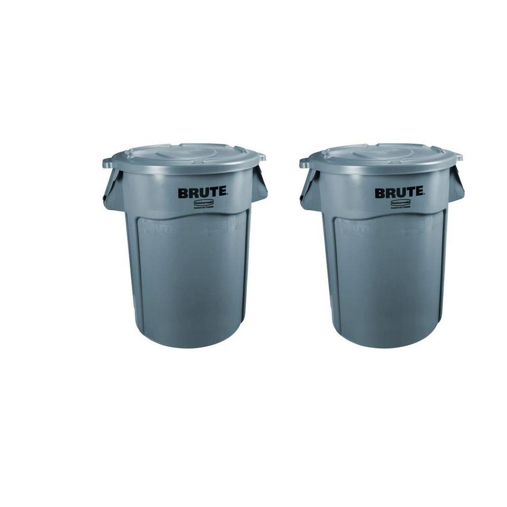 Rubbermaid Commercial Products Brute 32 Gal. Gray Round Vented Trash Can with Lid (2-Pack) 2031188-2