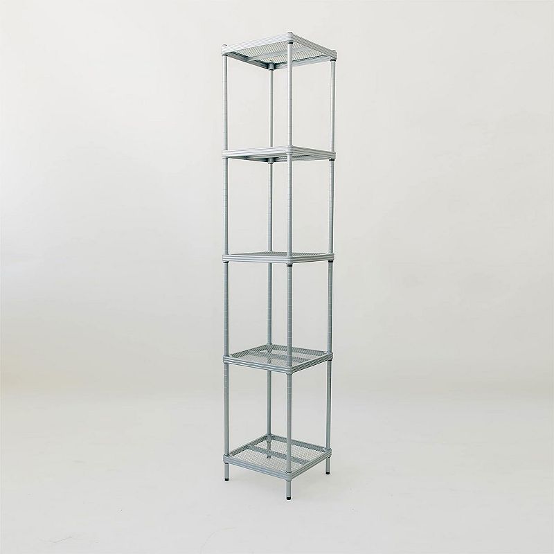 Design Ideas Meshworks 5 Tier Tower Metal Storage Shelving Unit Rack， Silver