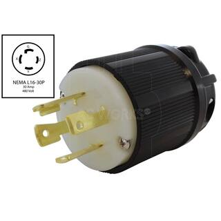 AC WORKS NEMA L16-30P 3-Phase 30A 480V 4-Prong Locking Male Plug in Black with UL C-UL Approval ASlL1630P-BK