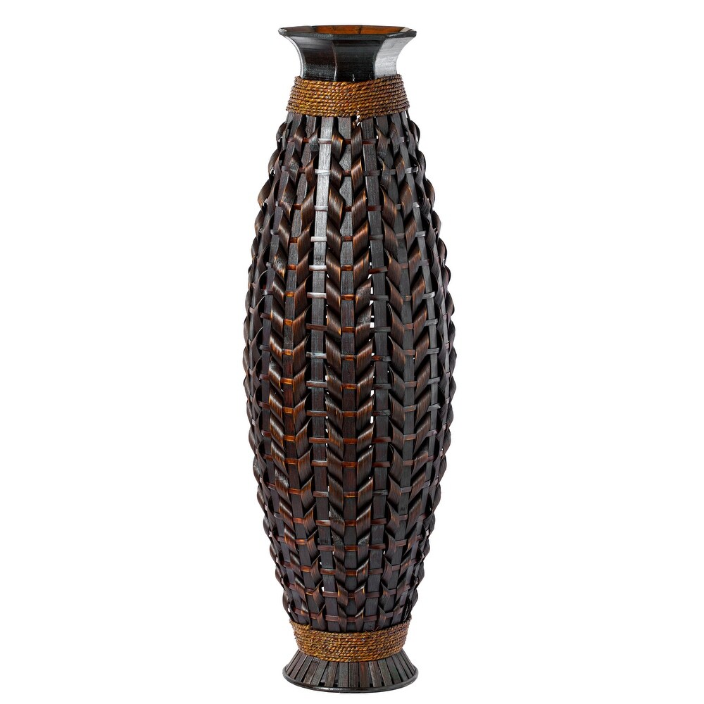 Tall Bamboo Floor Standing Vase with Wicker Woven Design 39 Inch High