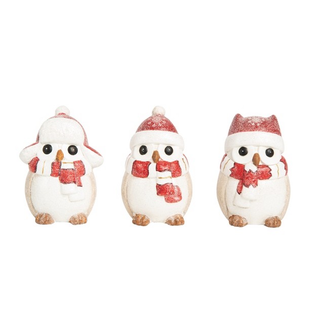 Transpac Ceramic 4 75 In Multicolored Christmas Snowy Owl Figurine Set Of 3