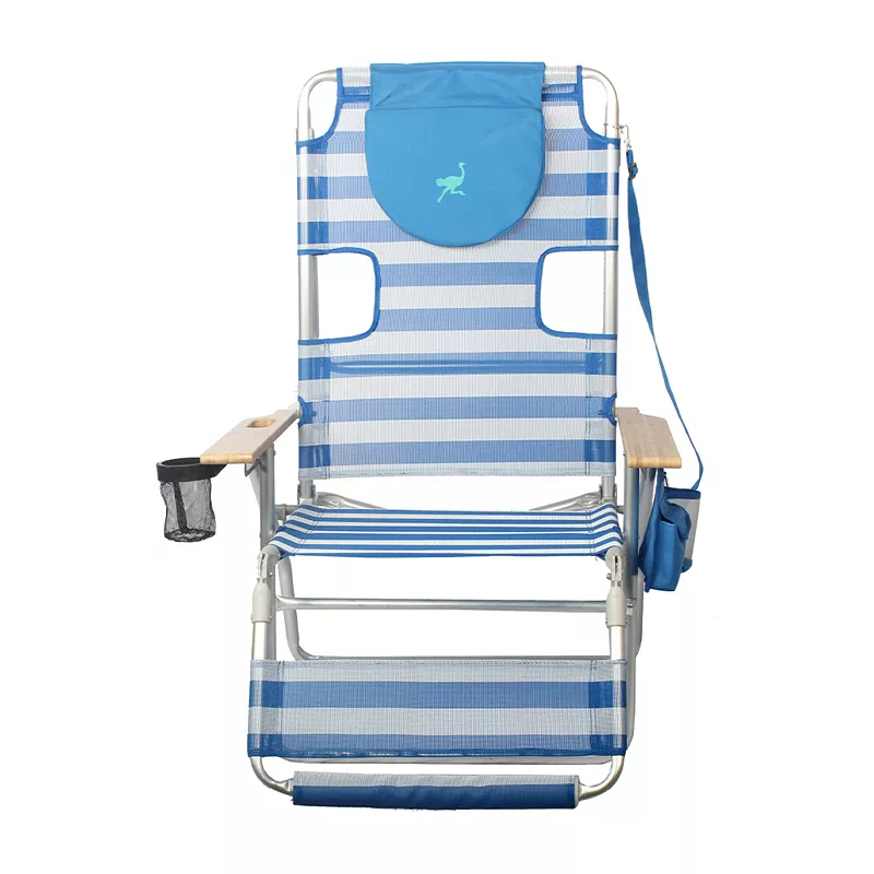 Ostrich 3-N-1 Altitude 16 Inch High Outdoor Reclining Beach Lounge Chair， Blue