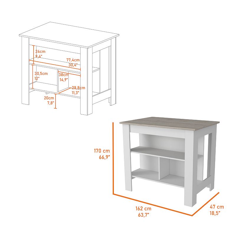 Brooklyn Antibacterial Surface Kitchen Island， Three Concealed Shelves