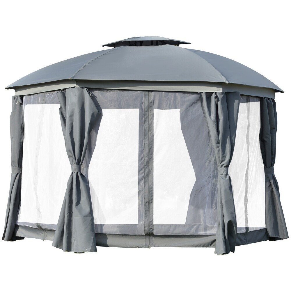 Outsunny Steel/ Fabric 12' Round 2 tier Outdoor Gazebo w/ Netting