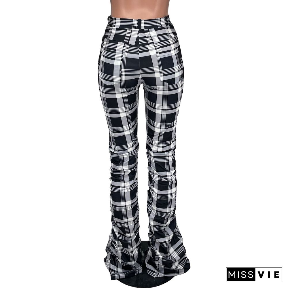 Autumn And Winter Retro Plaid Folded Flared Pants